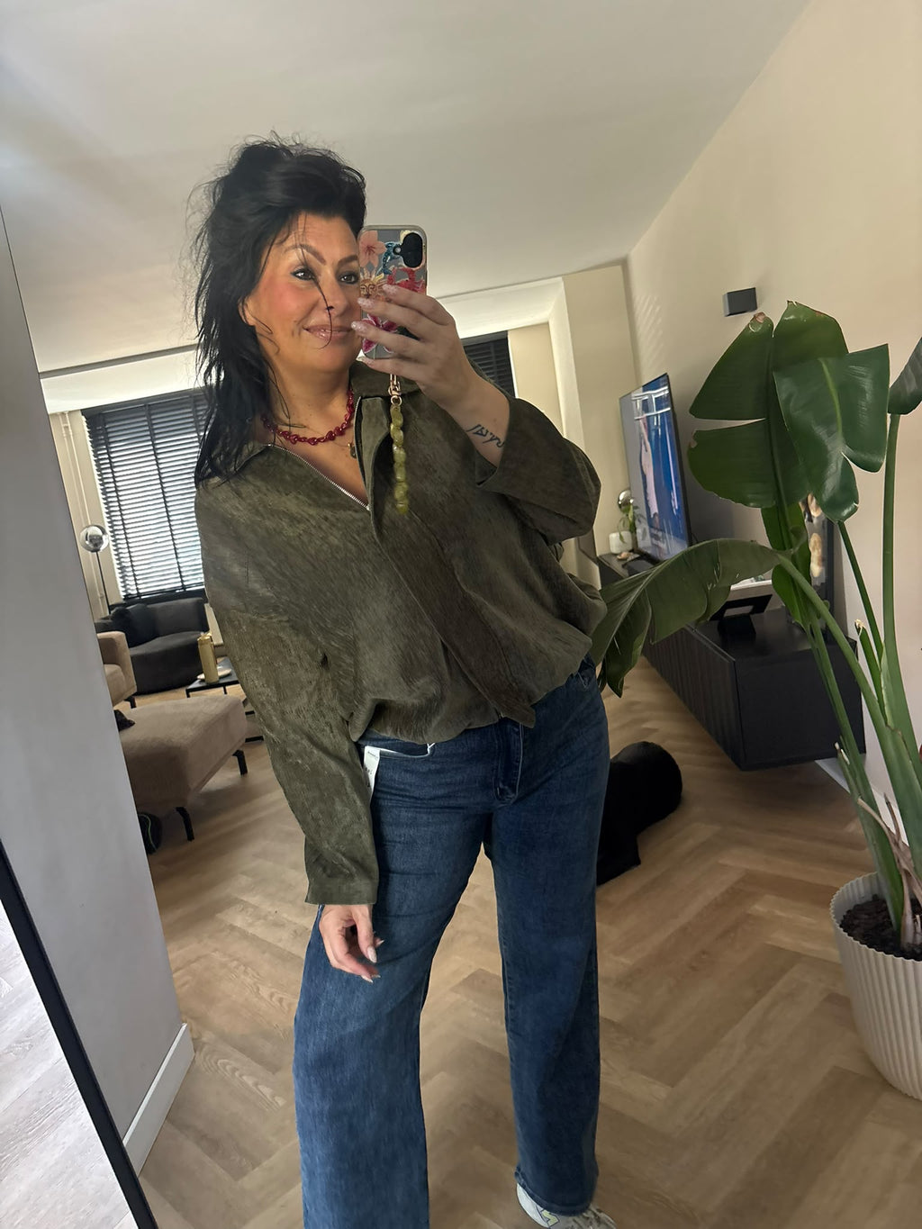 Suède-look bomberjasje groen