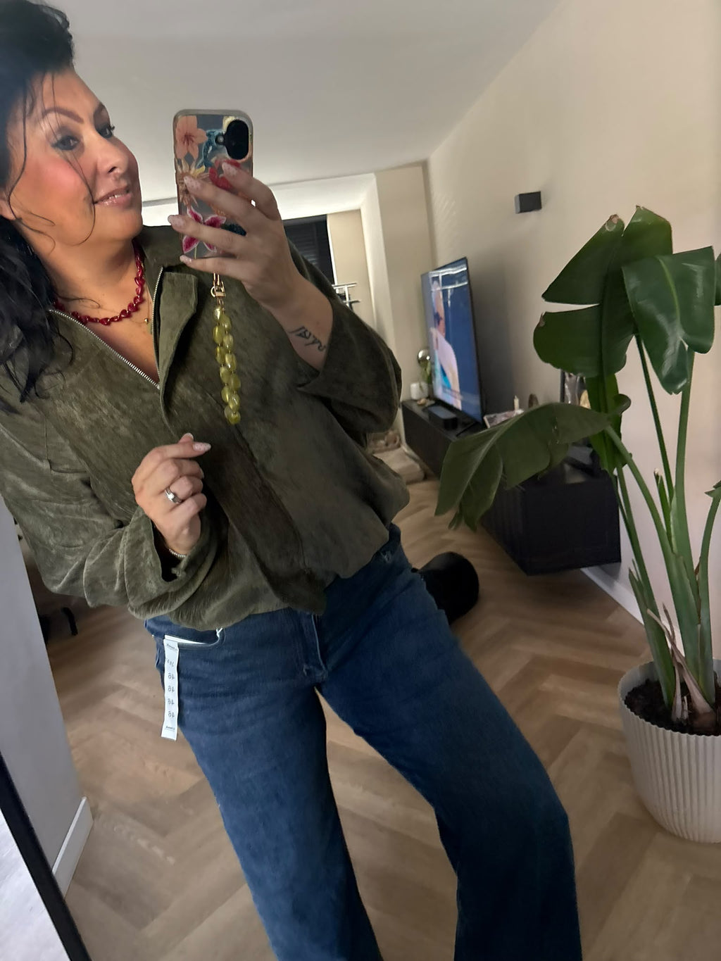 Suède-look bomberjasje groen