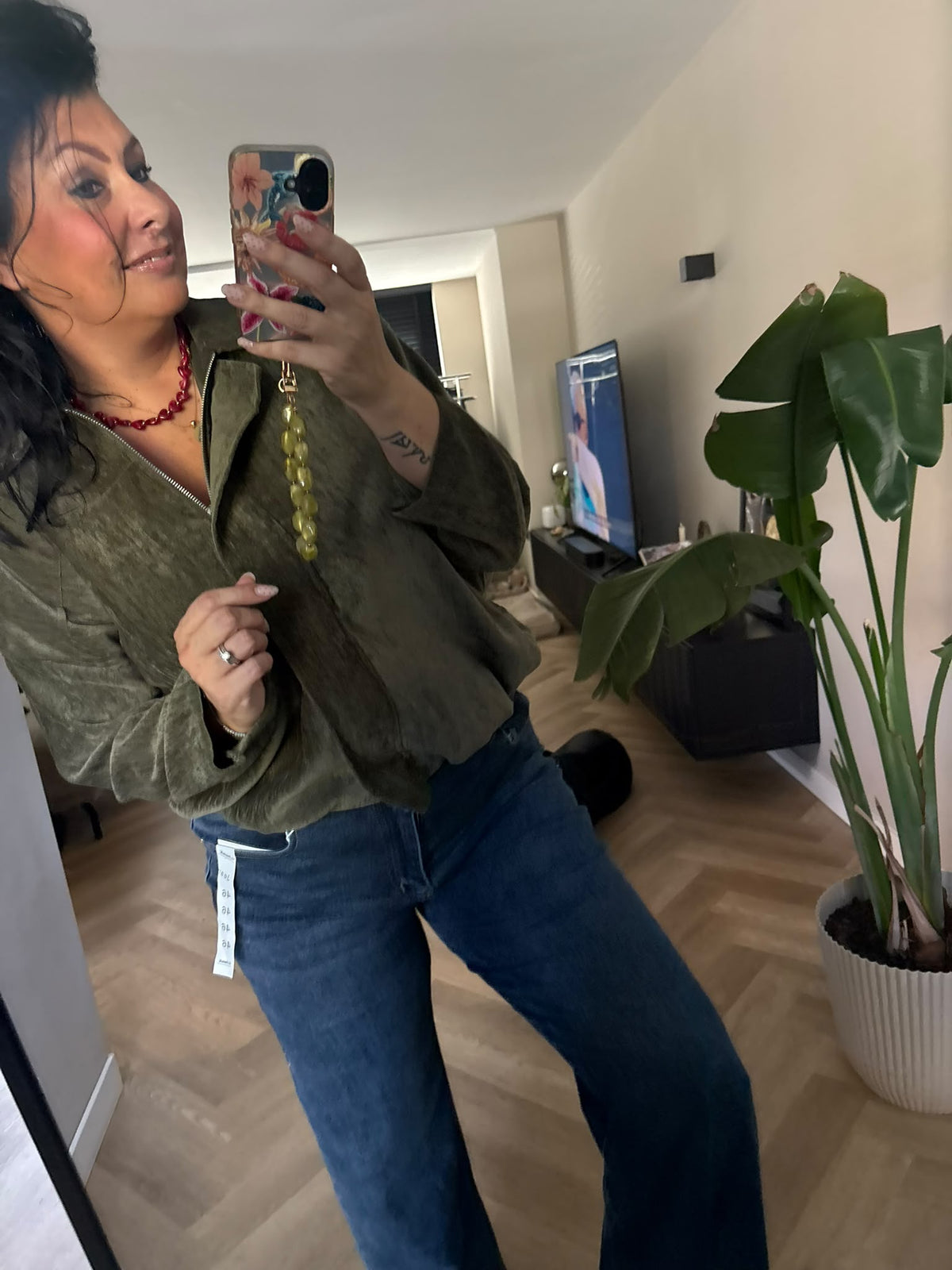 Suède-look bomberjasje groen